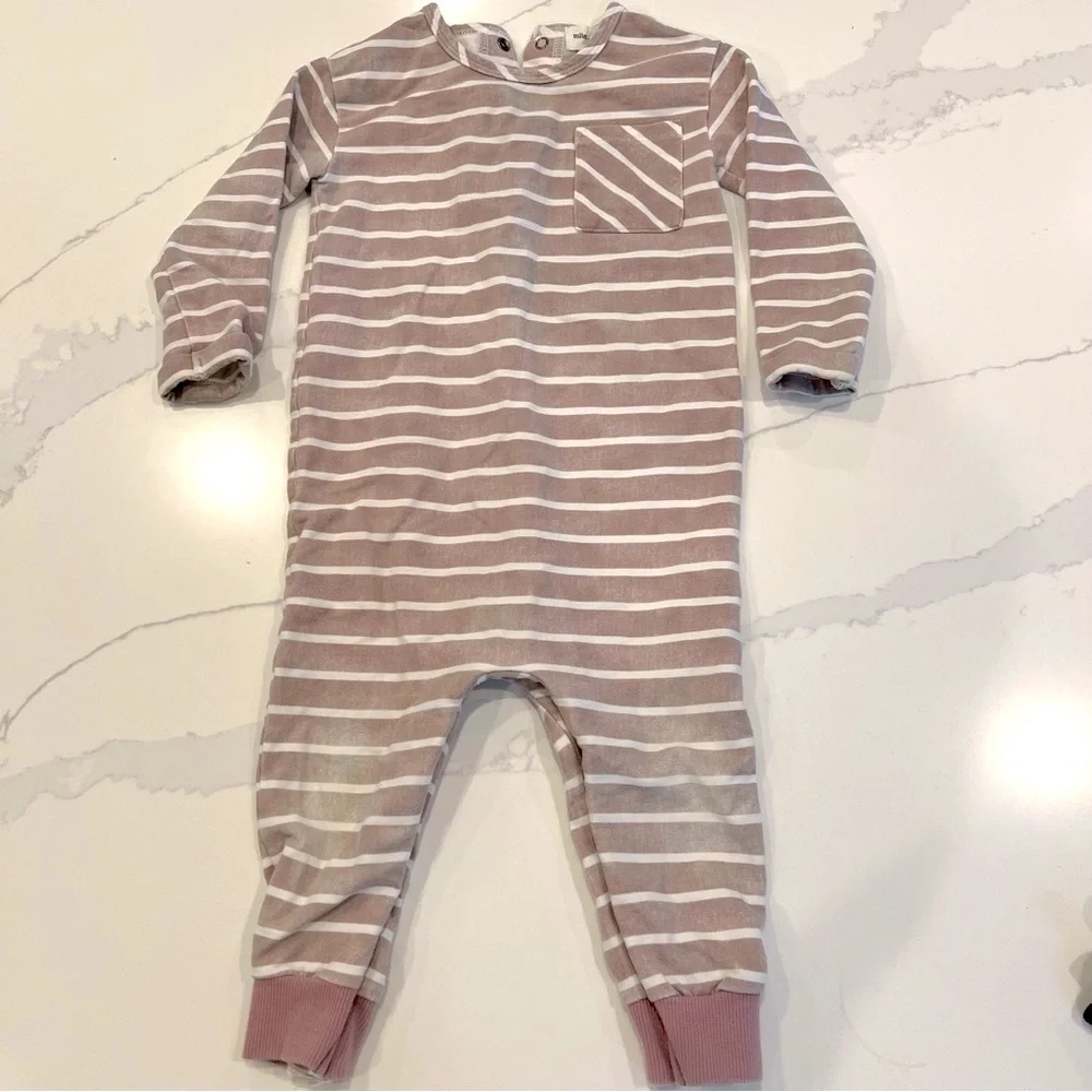 MILES THE LABEL BABY‎ Long Sleeve Striped Romper, Pink, 18m